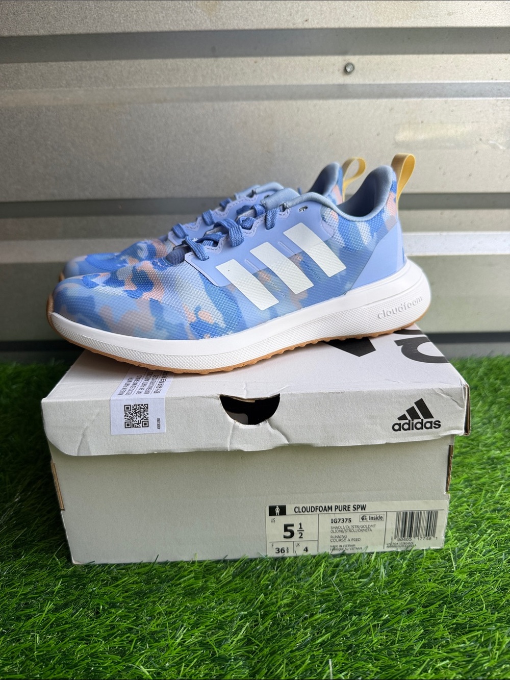 adidas Kids Cloudfoam Sneakers in Light Blue with Pink & Yellow Accents